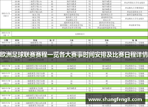 欧洲足球联赛赛程一览各大赛事时间安排及比赛日程详情